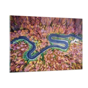 Glastavla - Bild på glas - Slingrande väg genom skogen - 120x80 cm