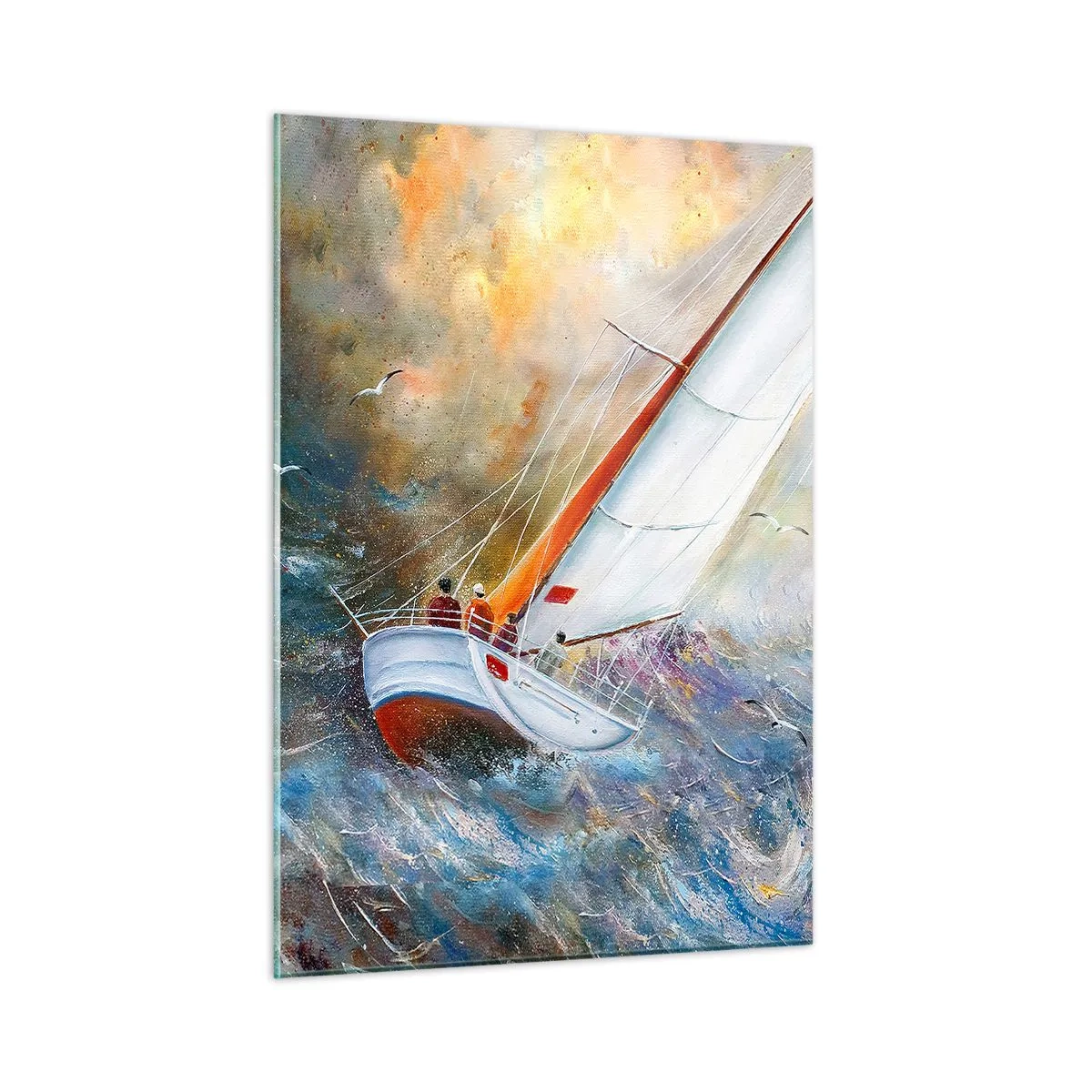 Glastavla - Bild på glas - Springande på vågorna - 50x70 cm
