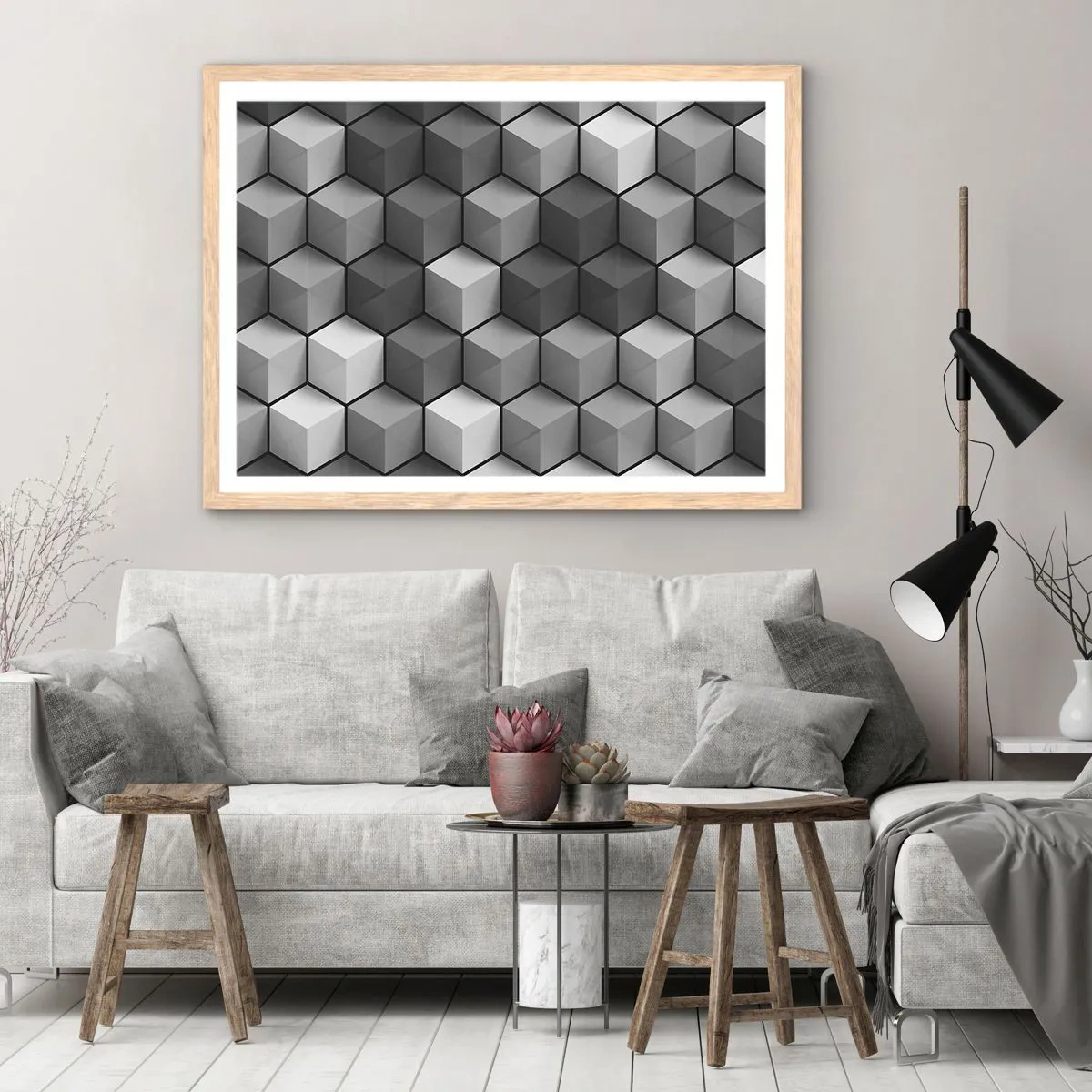 Affisch i ram av ljusek - Kubistiskt pussel - 100x70 cm