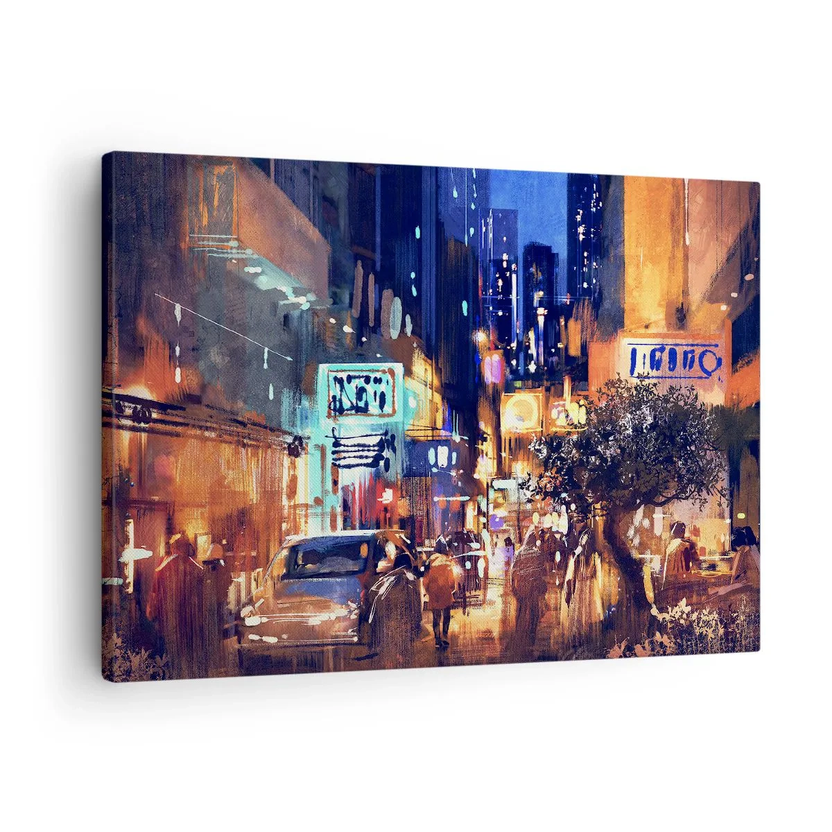 Canvastavla - Bild på duk - Kvällsstadsbild i impressionistisk stil - 70x50cm - Och staden sover inte - Modern väggdekoration för vardagsrum och sovrum ARTTOR