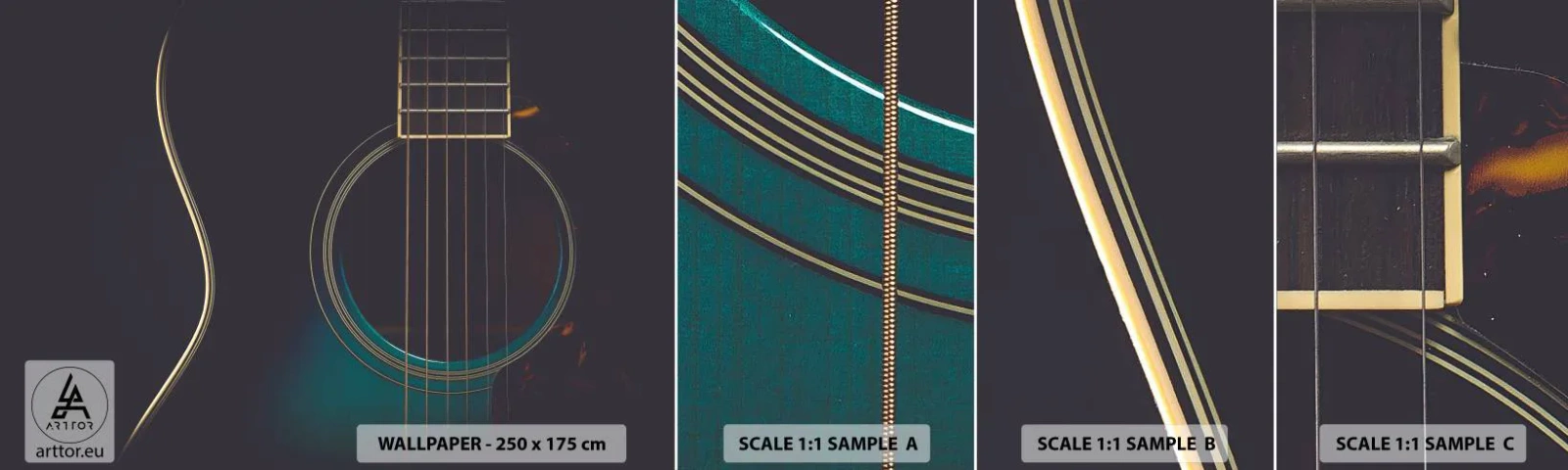 Fototapet Prov Standard Eco - Ett ögonblick innan det ljuder - Gitarr, musik, Strängar - 100x30 cm