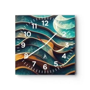 Väggklocka - Klocka på glas - Meandrar av blått - 40x40 cm