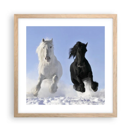 Affisch i ram av ljusek - Svart-vit galopp - 40x40 cm