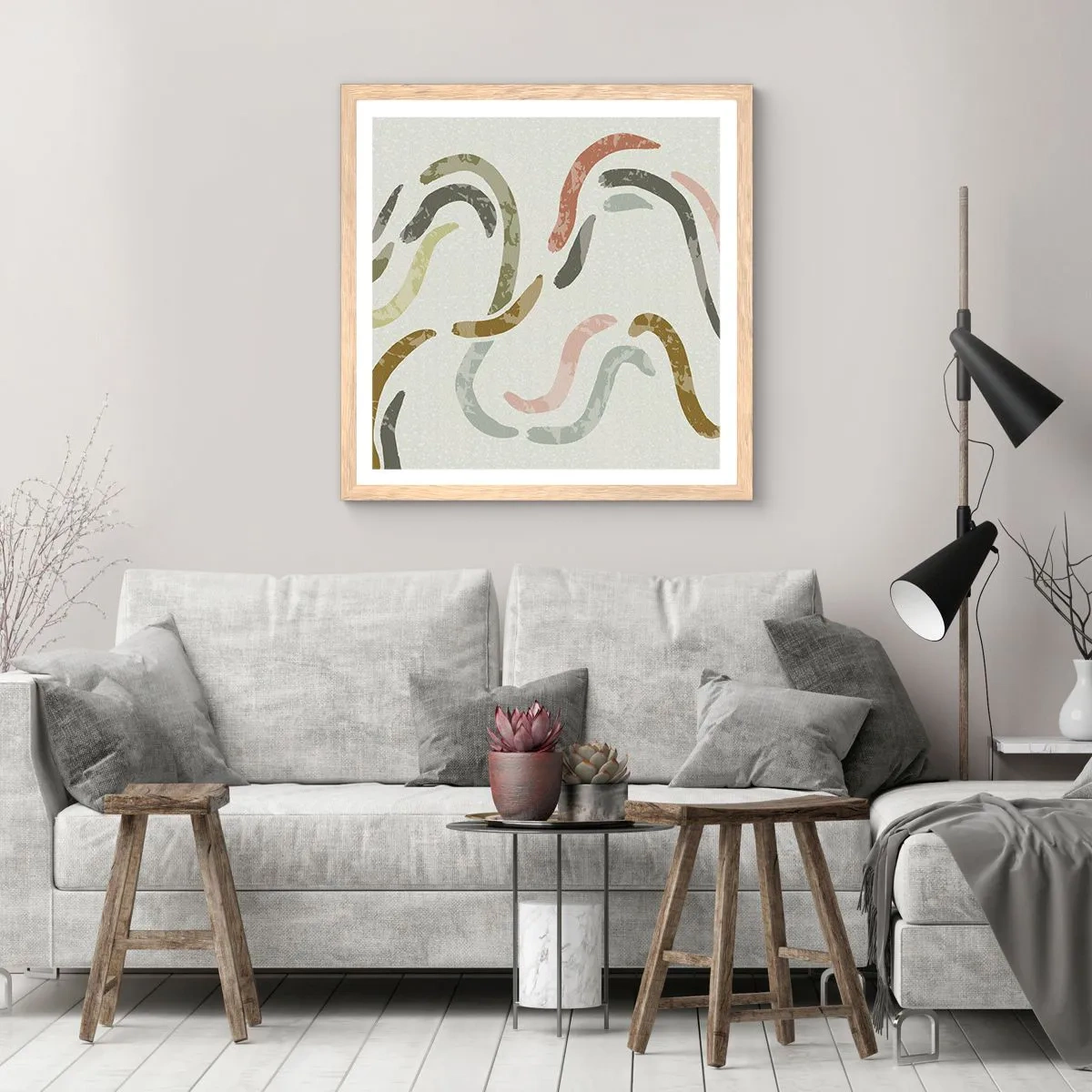 Affisch i ram av ljusek - Abstraktionens glada dans - 60x60 cm