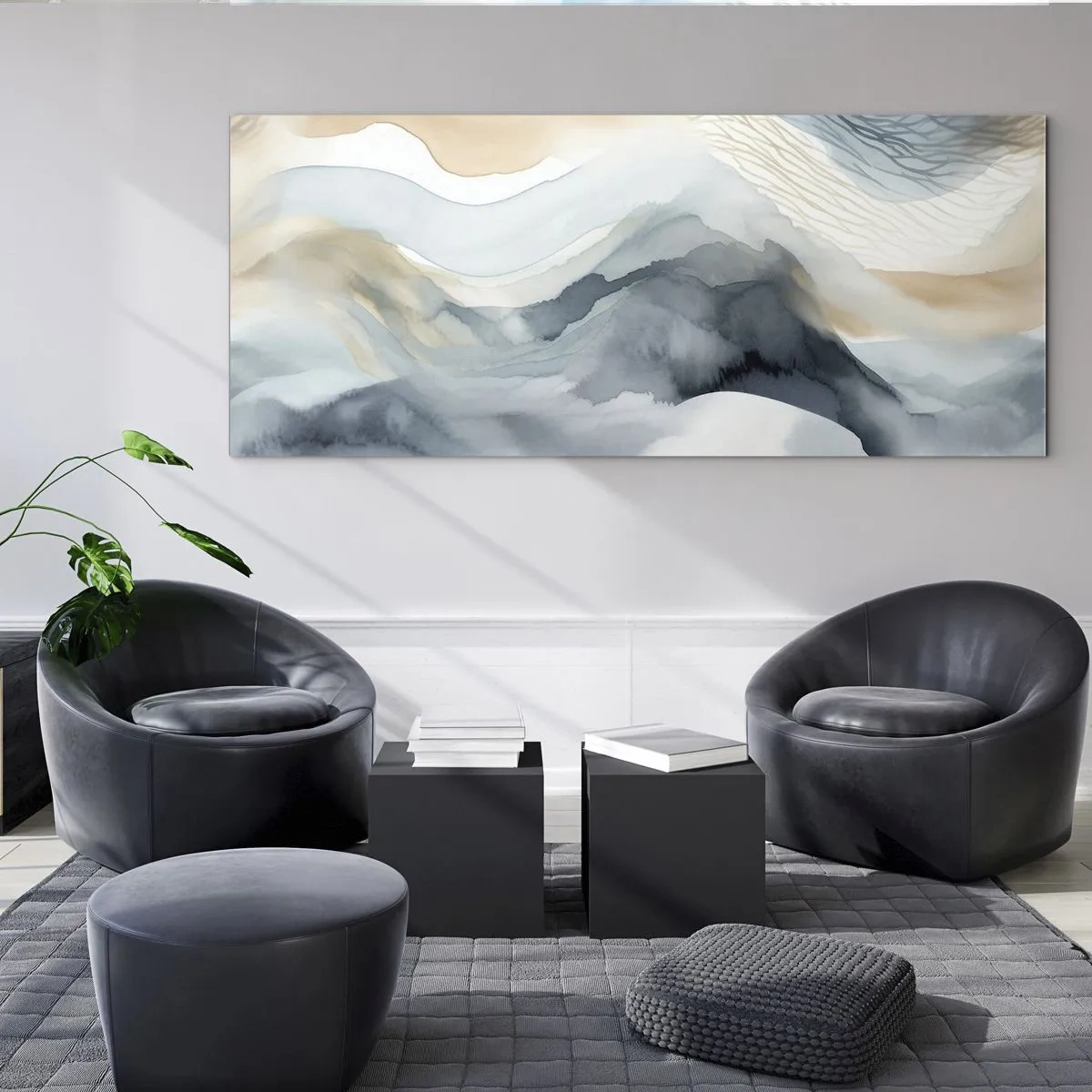 Glastavla - Bild på glas - Snöig och dimmig abstraktion - 100x40 cm