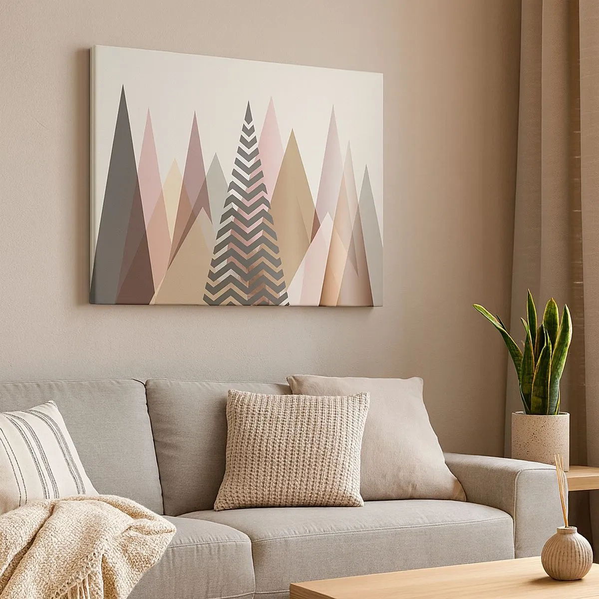 Canvastavla - Bild på duk - Färgglada geometriska berg i pastellfärger - 70x50cm - Utsikt över pyramider - Modern väggdekoration för vardagsrum och sovrum ARTTOR
