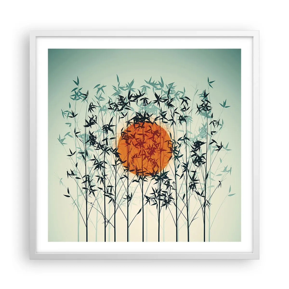 Affisch i vit ram - Japansk sol - 60x60 cm