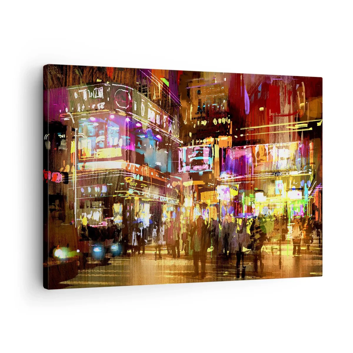Canvastavla - Bild på duk - En pulserande stad på natten i neonljuset - 70x50cm - I ljushavet - Modern väggdekoration för vardagsrum och sovrum ARTTOR