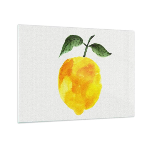 Glastavla - Bild på glas - Akvarell citron med gröna blad - 70x50cm - Hur man känner smaken av solen - Modern väggdekoration för vardagsrum och sovrum ARTTOR