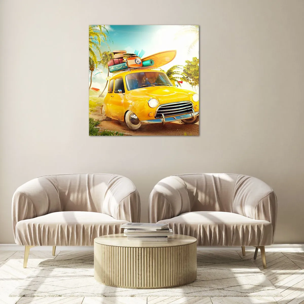 Glastavla - Bild på glas - Resa för flera leenden - 60x60 cm