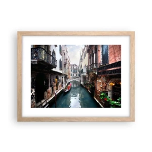 Affisch i ram av ljusek - Venedig-landskap med gondol och bro - 40x30 cm