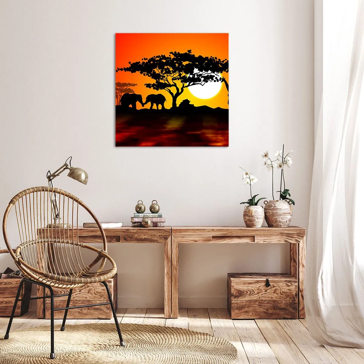 Canvastavla - Bild på duk - Ett möte ute i savannen - 30x30 cm