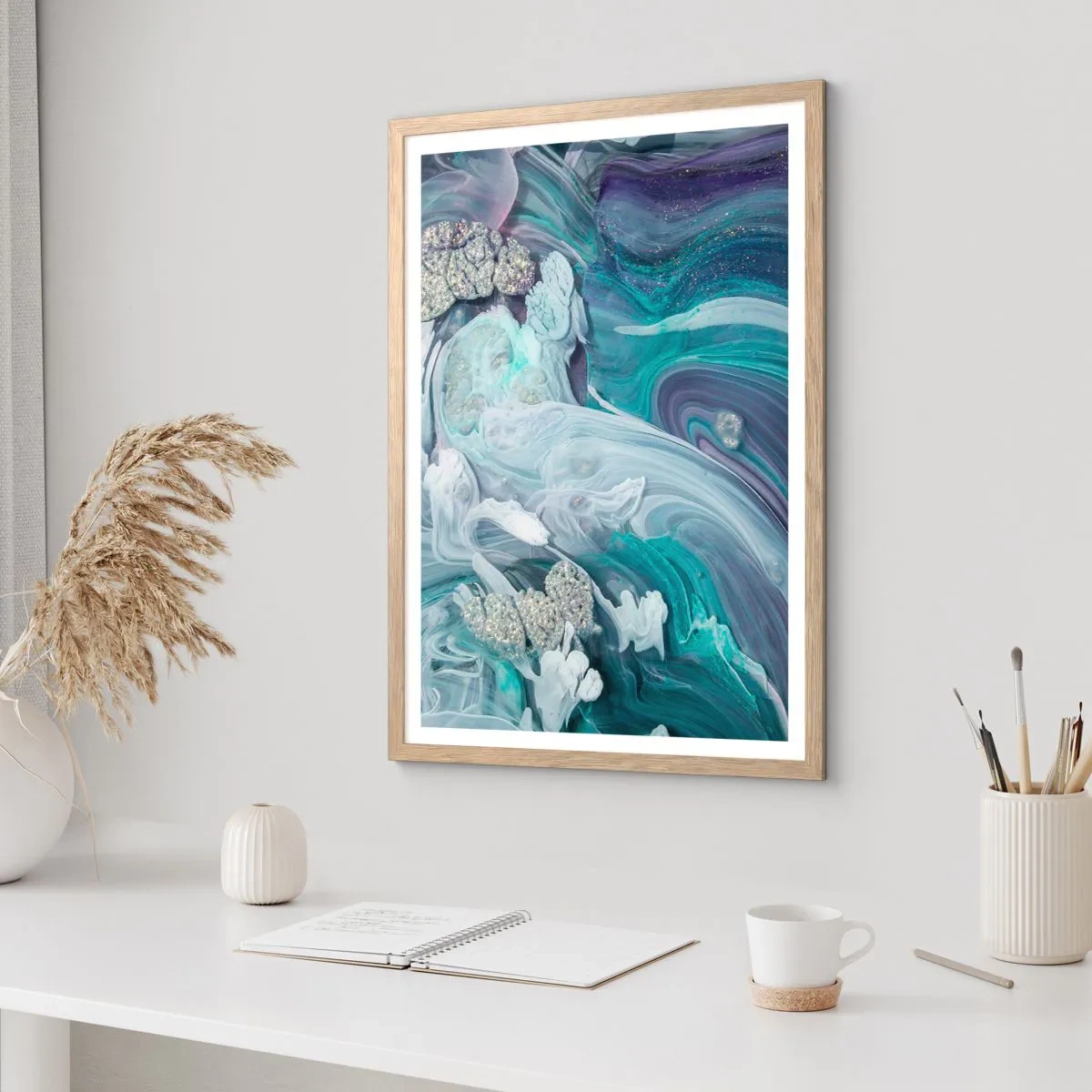 Affisch i ram av ljusek - Blåhetens strömmar - 70x100 cm