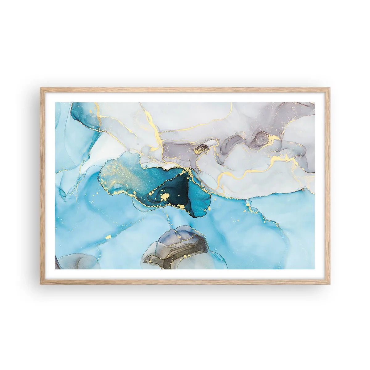Affisch i ram av ljusek - Studie över mötet mellan grå och turkos - 91x61 cm