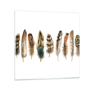 Glastavla - Bild på glas - Fjädervariation - 60x60 cm