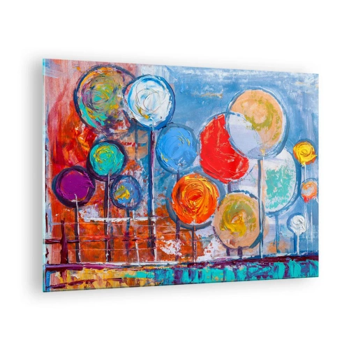 Glastavla - Bild på glas - Färgglada, abstrakta träd målade mot himlen - 70x50cm - Slickepinnar - Modern väggdekoration för vardagsrum och sovrum ARTTOR