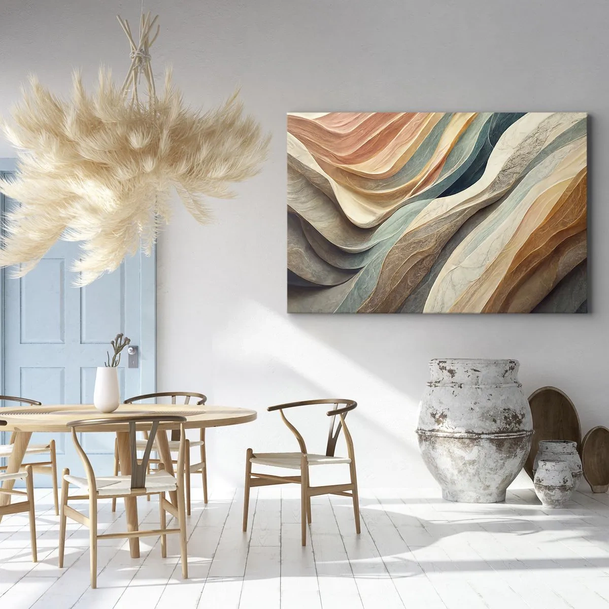 Canvastavla - Bild på duk - Abstrakta vågor i pastellfärger - 70x50cm - Ögonblick före förändring - Modern väggdekoration för vardagsrum och sovrum ARTTOR