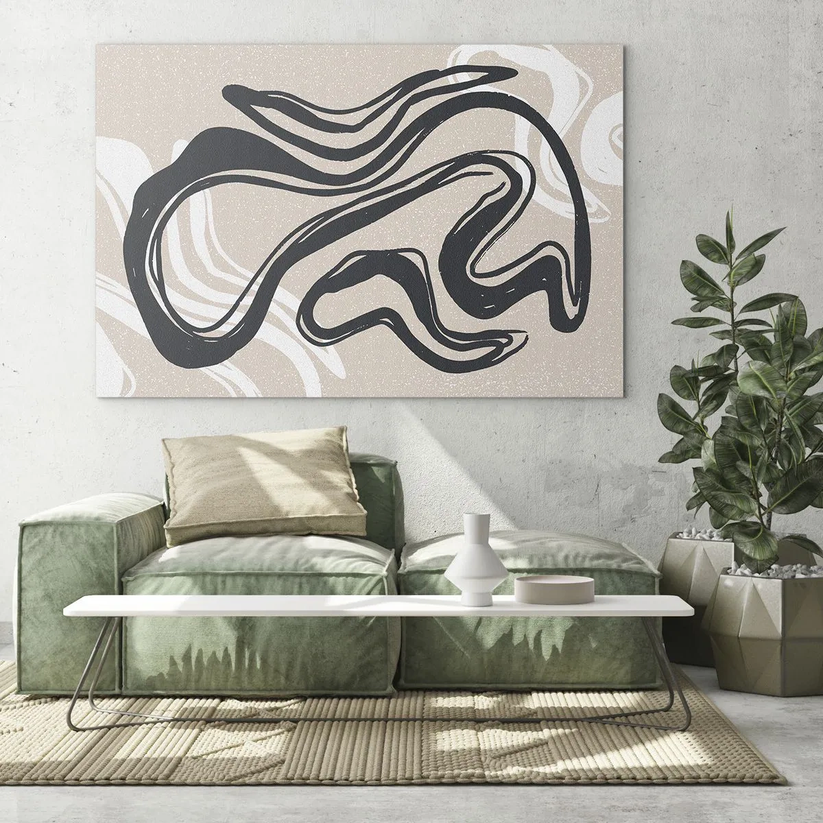Glastavla - Bild på glas - Uttrycksfull svart linje på en beige bakgrund i abstrakt stil. - 70x50cm - Mångfaldigt uttryck - Modern väggdekoration för vardagsrum och sovrum ARTTOR