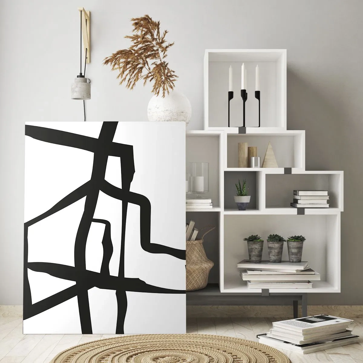Glastavla - Bild på glas - Svartvit konstruktion - 80x120 cm