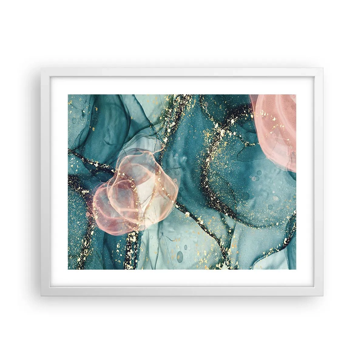 Affisch i vit ram - Sidenblå, tyllrosa - 50x40 cm