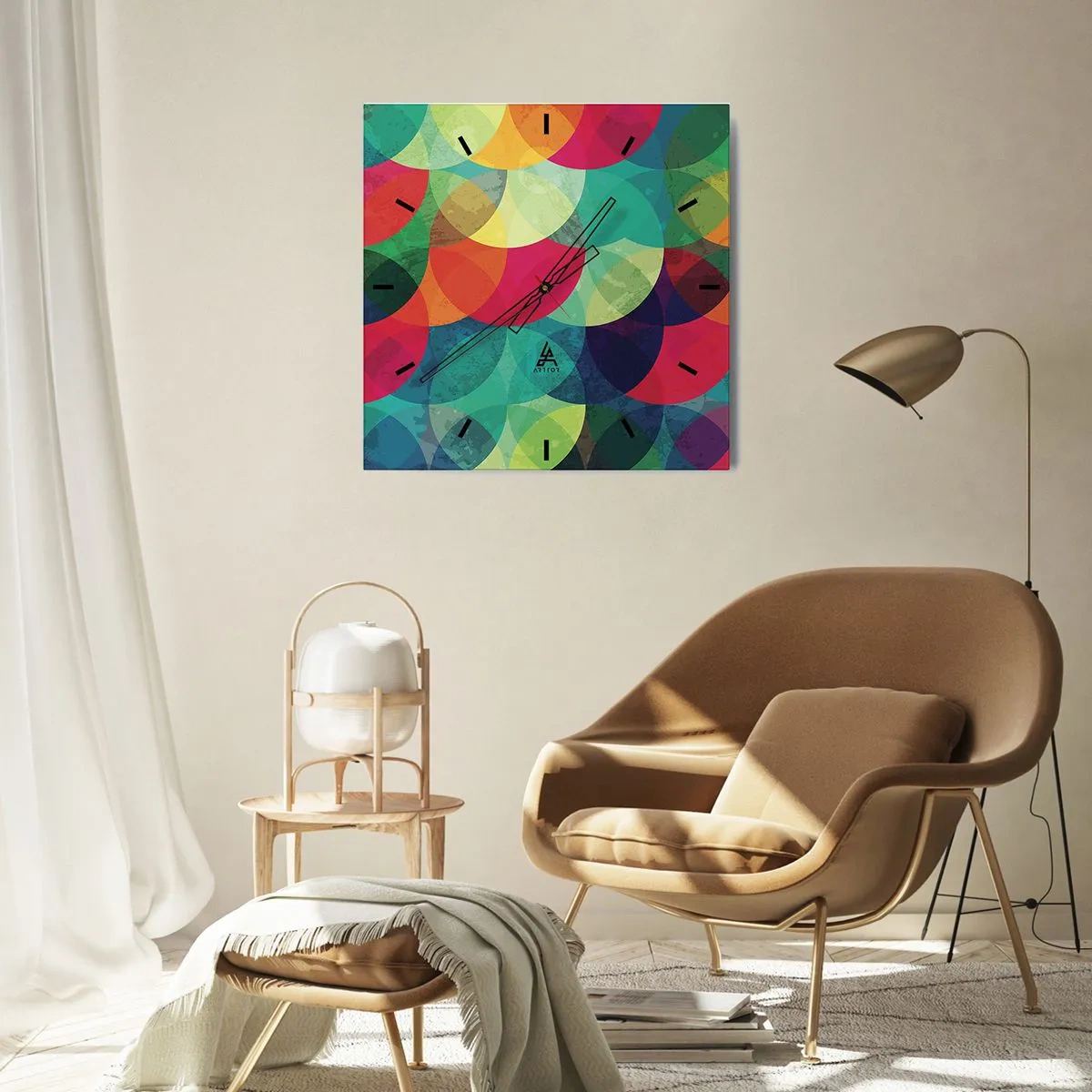 Väggklocka - Klocka på glas - Regnbågsfärd - 40x40 cm