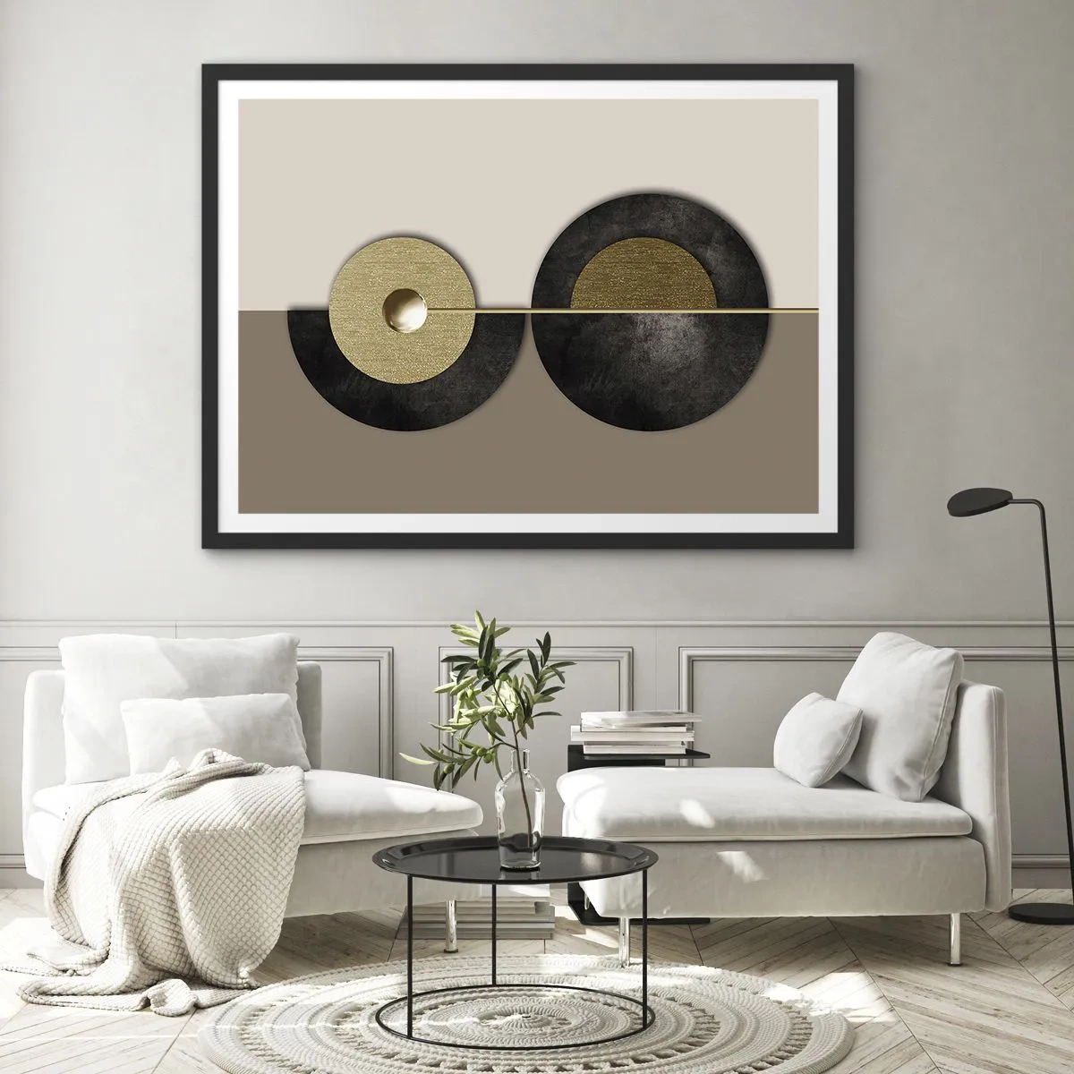 Affisch i svart ram - Variationer runt en cirkel - 100x70 cm