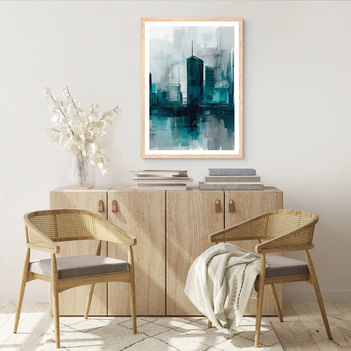 Affisch i ram av ljusek - Regnfärgad stad - 40x50 cm