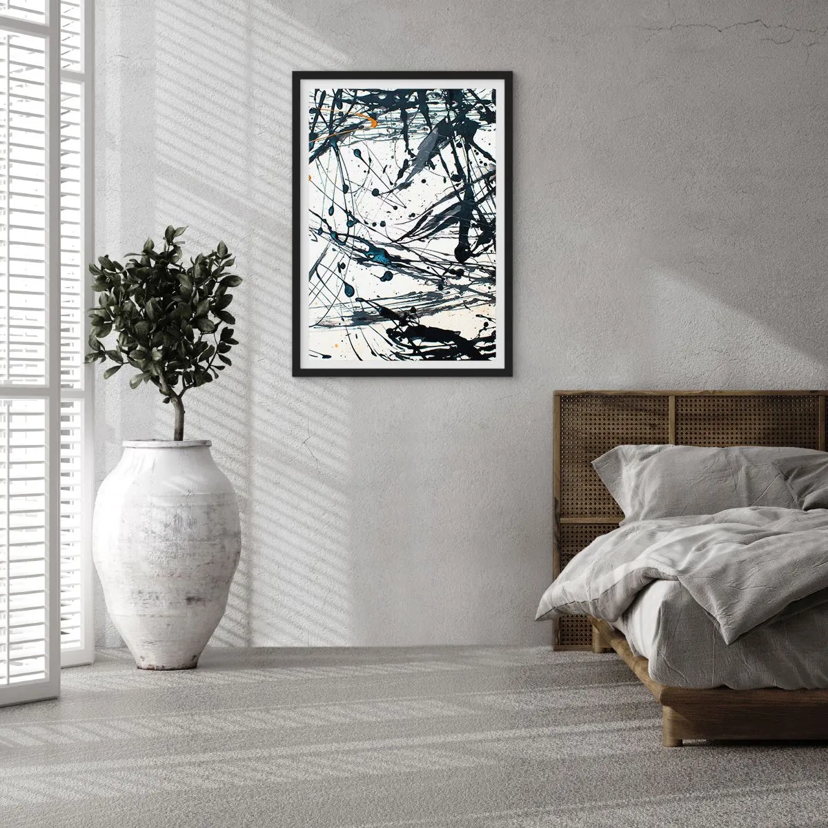 Affisch i svart ram - Uttrycksfulla abstrakta linjer på en vit bakgrund - 50x70cm - Med eller utan någon mening? - Modern väggdekoration för vardagsrum och sovrum ARTTOR