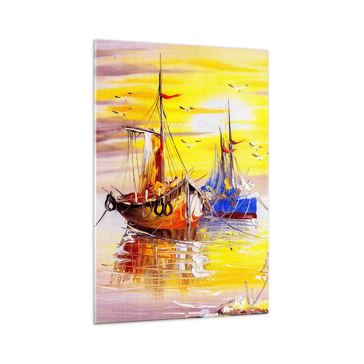 Glastavla - Bild på glas - Välförtjänt vila i hamnen - 70x100 cm