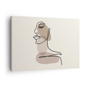 Canvastavla - Bild på duk - En kvinnlig profil i minimalistisk linjekonststil - 70x50cm - Skönhetens säkra linje - Modern väggdekoration för vardagsrum och sovrum ARTTOR