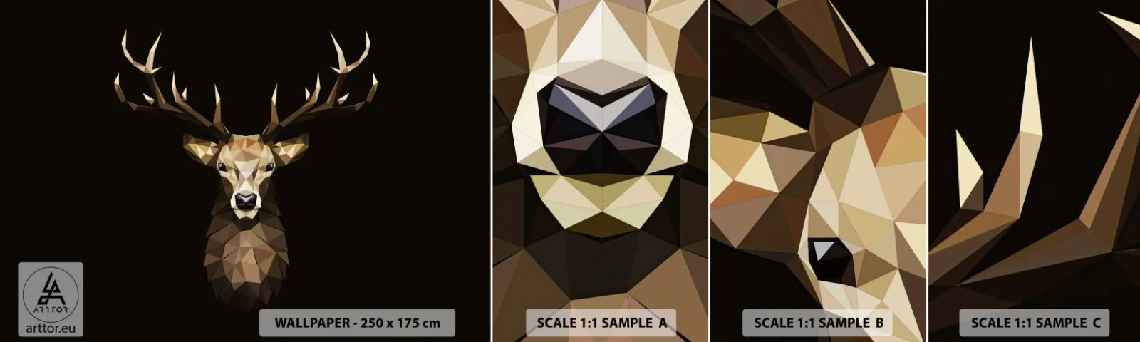 Provbit av självhäftande fototapet Deluxe Sticker - Kubistisk hjort - Djur, Rådjur, Grafik - 100x30 cm