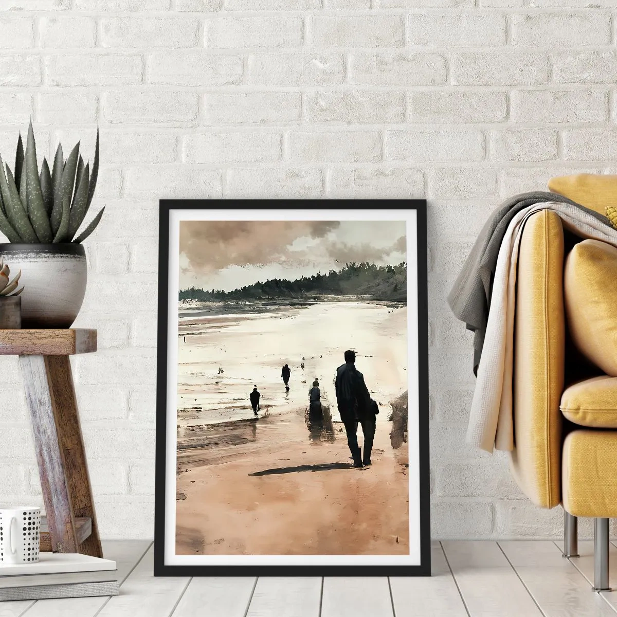 Affisch i svart ram - En promenad på stranden i nostalgiska färger - 50x70cm - Framkallade - Modern väggdekoration för vardagsrum och sovrum ARTTOR
