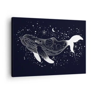 Canvastavla - Bild på duk - En grafisk illustration av en val i rymdåldersstil. - 70x50cm - I universumets hav - Modern väggdekoration för vardagsrum och sovrum ARTTOR