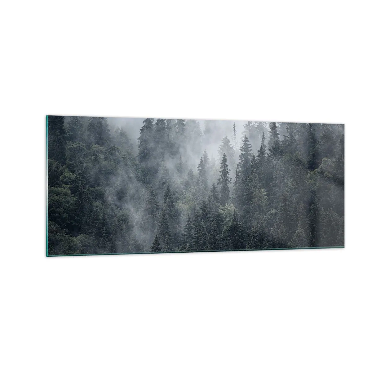 Glastavla - Bild på glas - Gryning i skogen - 100x40 cm