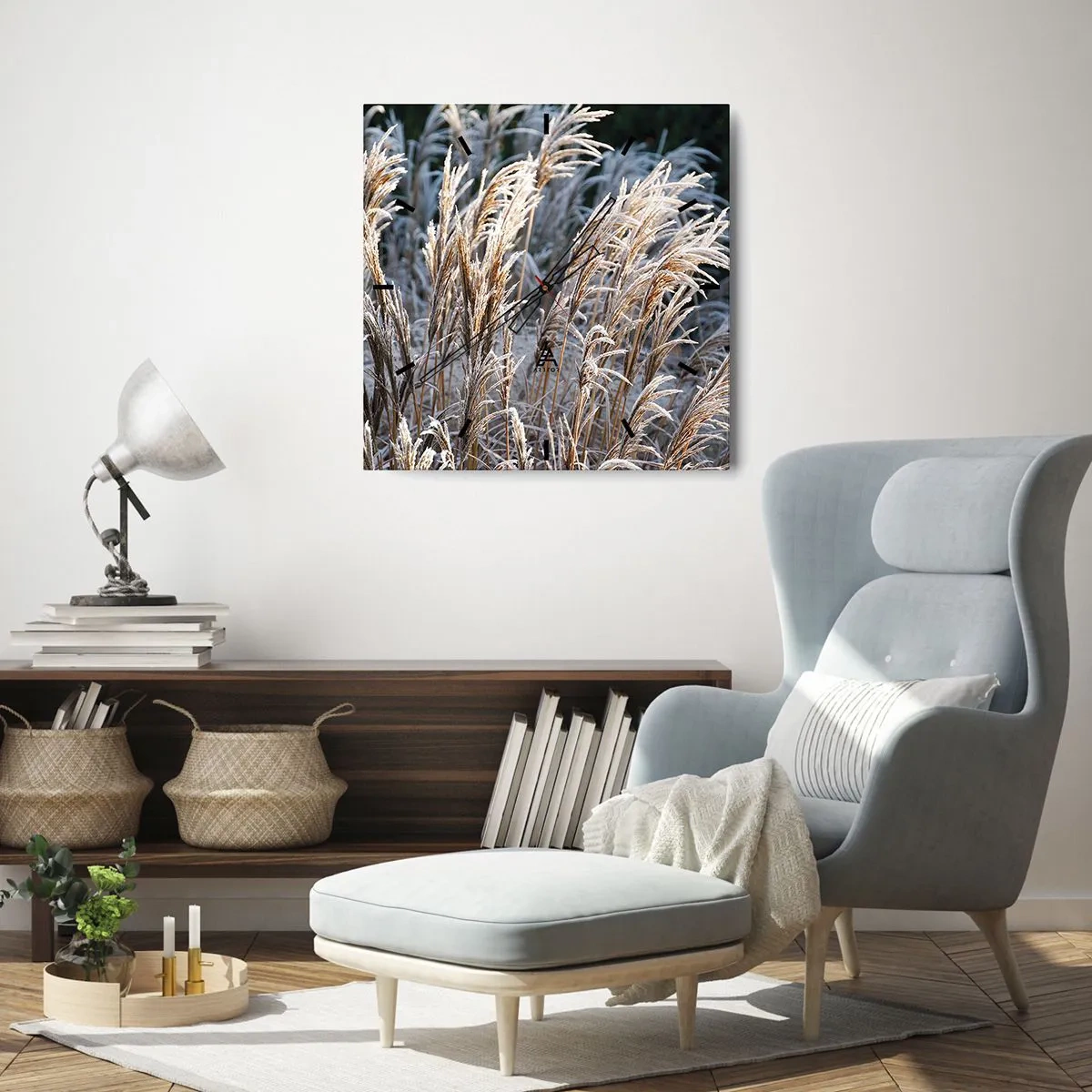 Väggklocka - Klocka på glas - Frostprydda - 30x30 cm