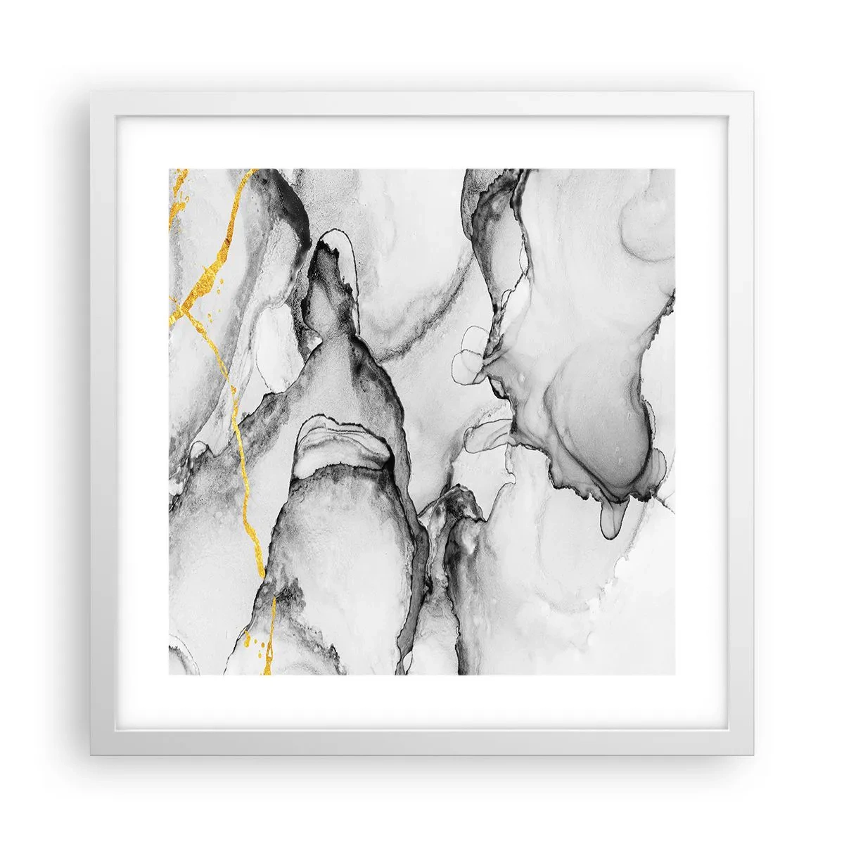 Affisch i vit ram - Komposition med guldmotiv - 40x40 cm