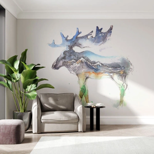 Fototapet på mått Standard Eco - Vintersagans figur - Abstraktion, Älg, Berg