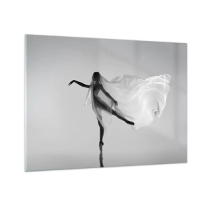 Glastavla - Bild på glas - Silhuetten av en dansare med en flytande slöja i rörelse - 70x50cm - Lätthet och grace - Modern väggdekoration för vardagsrum och sovrum ARTTOR