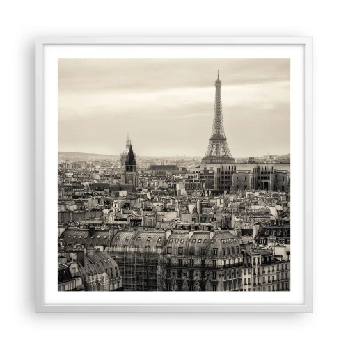 Affisch i vit ram - Över Paris tak - 60x60 cm