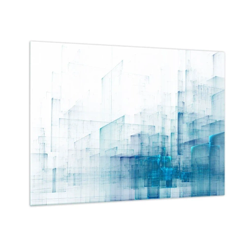 Glastavla - Bild på glas - Abstrakt geometrisk komposition i nyanser av blått - 70x50cm - Hur utrymmet blev till - Modern väggdekoration för vardagsrum och sovrum ARTTOR