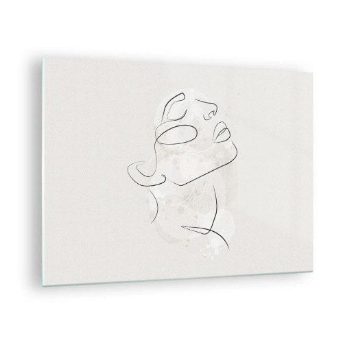 Glastavla - Bild på glas - Ett minimalistiskt kvinnans ansikte ritat med en linje. - 70x50cm - Drömmens kontur - Modern väggdekoration för vardagsrum och sovrum ARTTOR