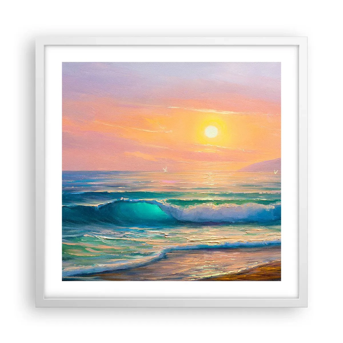 Affisch i vit ram - Vågvisa i turkos - 50x50 cm