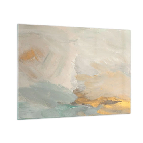 Glastavla - Bild på glas - Ljus abstraktion med fina penseldrag - 70x50cm - Abstraktion - ett land av mildhet - Modern väggdekoration för vardagsrum och sovrum ARTTOR