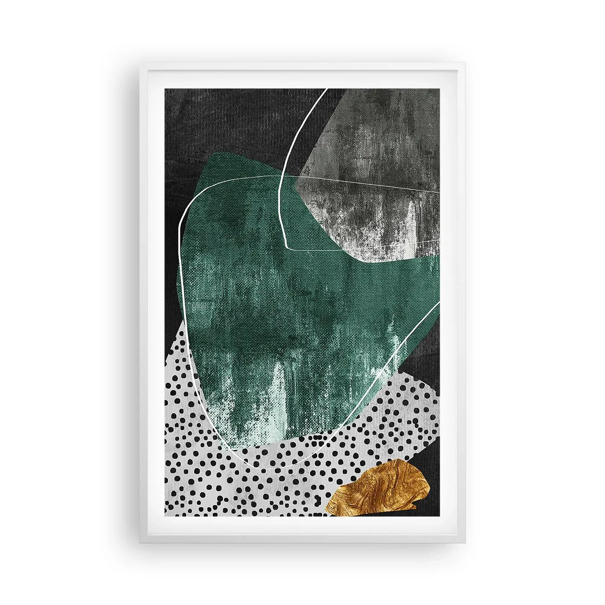 Affisch i vit ram - Färgstark abstraktion med en guldflinga - 61x91 cm