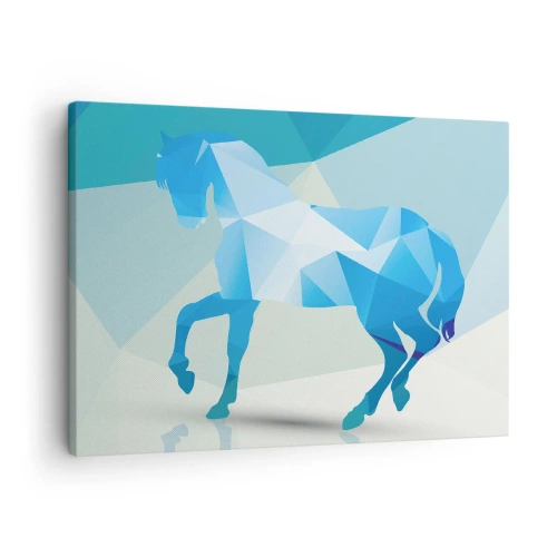 Canvastavla - Bild på duk - Geometrisk silhuett av en häst i nyanser av blått - 70x50cm - Geometrisk häst i turkos - Modern väggdekoration för vardagsrum och sovrum ARTTOR