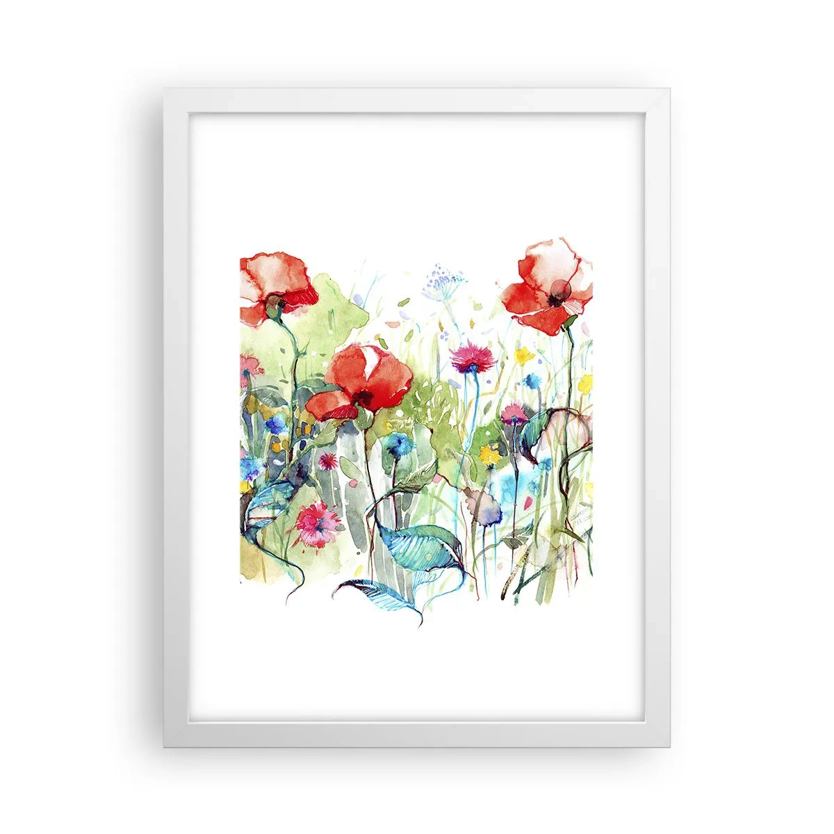 Affisch i vit ram - Majblommande äng - 30x40 cm