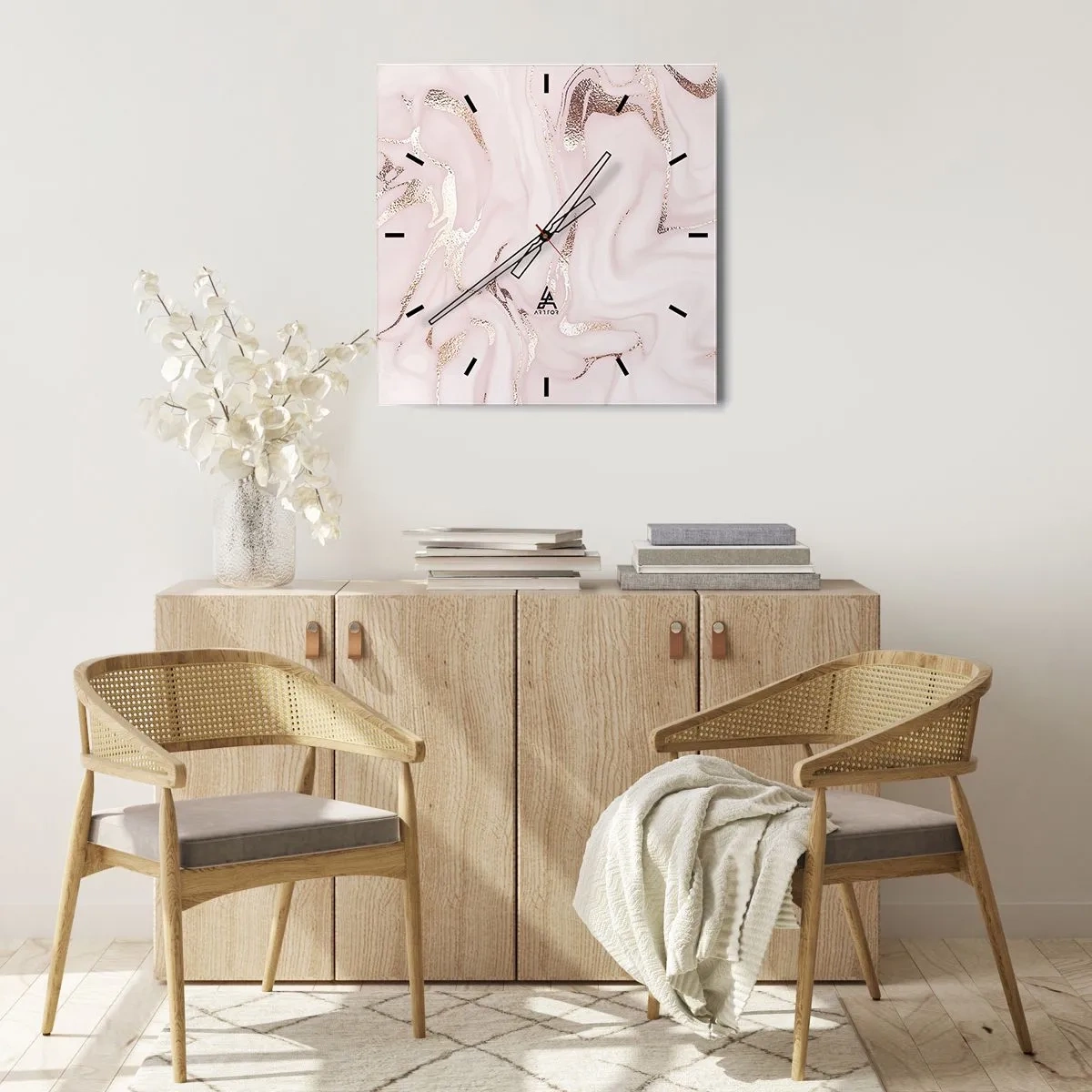 Väggklocka - Klocka på glas - Rosa raseri - 40x40 cm