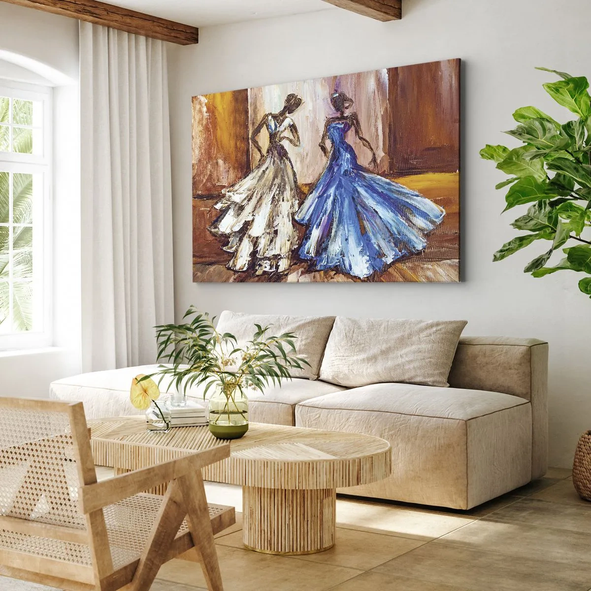 Canvastavla - Bild på duk - Karaktärer i aftonklänningar i konstnärlig stil - 70x50cm - Prydlig duett - Modern väggdekoration för vardagsrum och sovrum ARTTOR