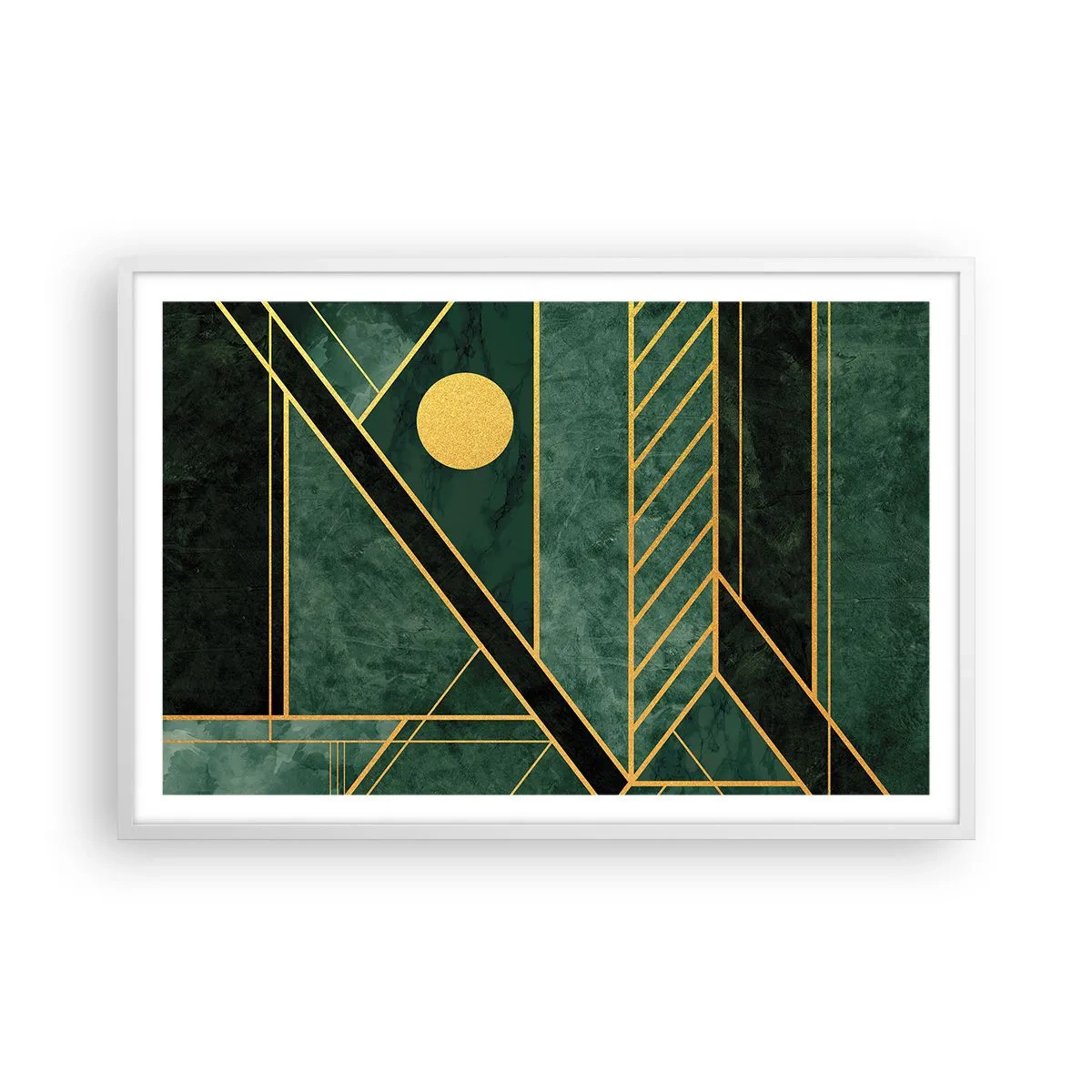 Affisch i vit ram - Dynamik av guld och azurblå - 91x61 cm