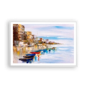 Affisch i vit ram - Flerfärgad urban hamn - 91x61 cm
